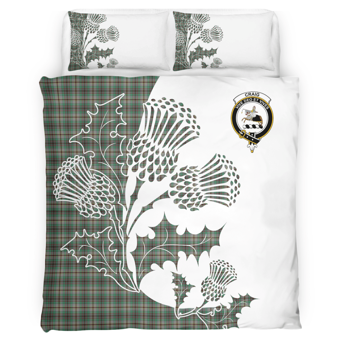 Craig Tartan Crest Bedding Set - Thistle Style