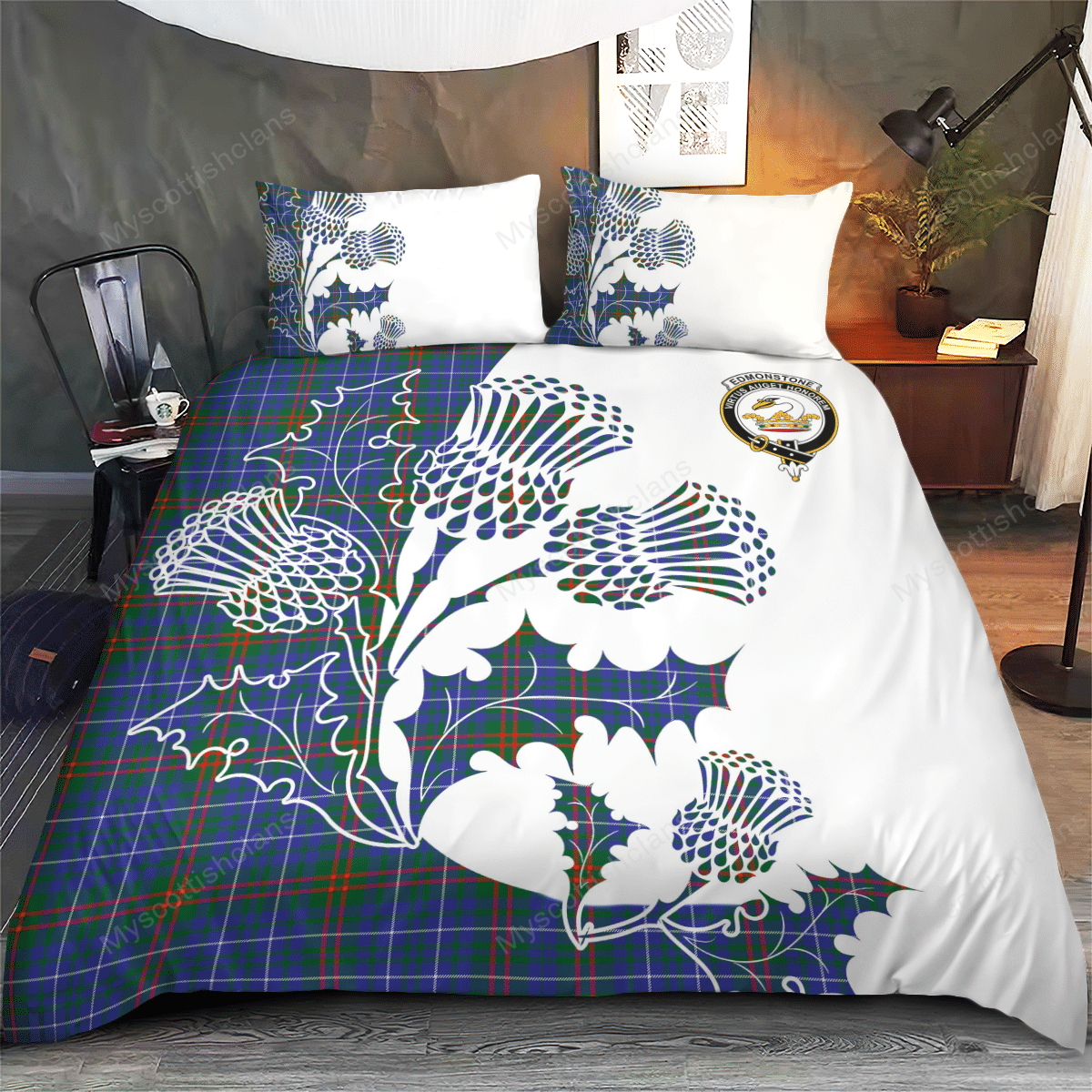 Edmonstone (of Duntreath) Tartan Crest Bedding Set - Thistle Style