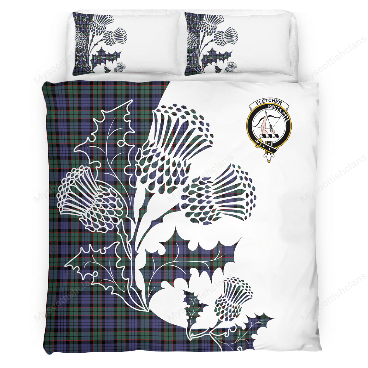 Fletcher Tartan Crest Bedding Set - Thistle Style