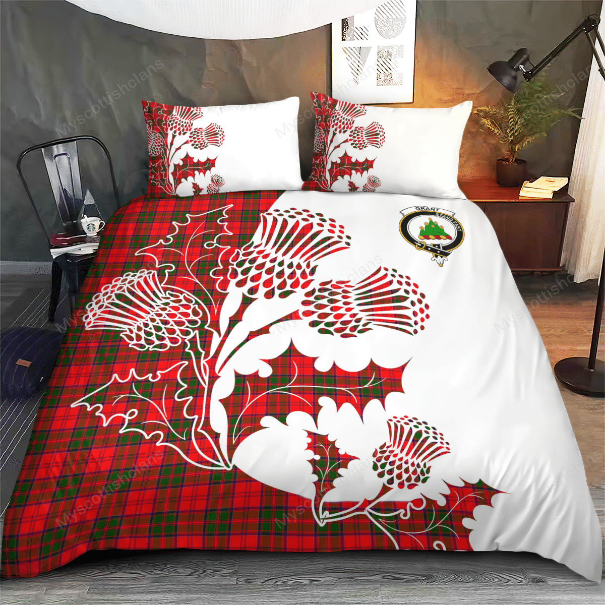 Grant Tartan Crest Bedding Set - Thistle Style