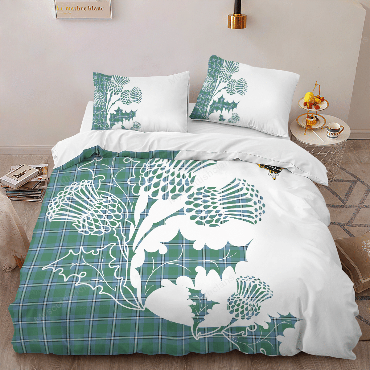 Irvine Tartan Crest Bedding Set - Thistle Style