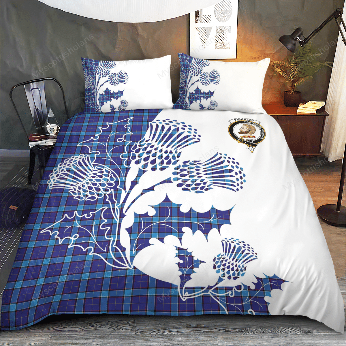 Kirkaldy Tartan Crest Bedding Set - Thistle Style