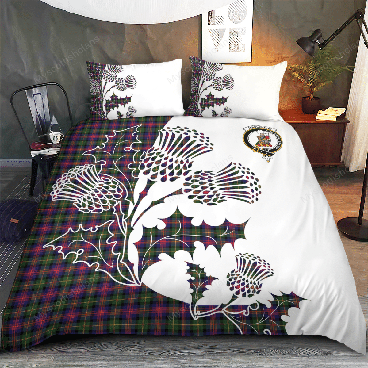 MacLennan Tartan Crest Bedding Set - Thistle Style