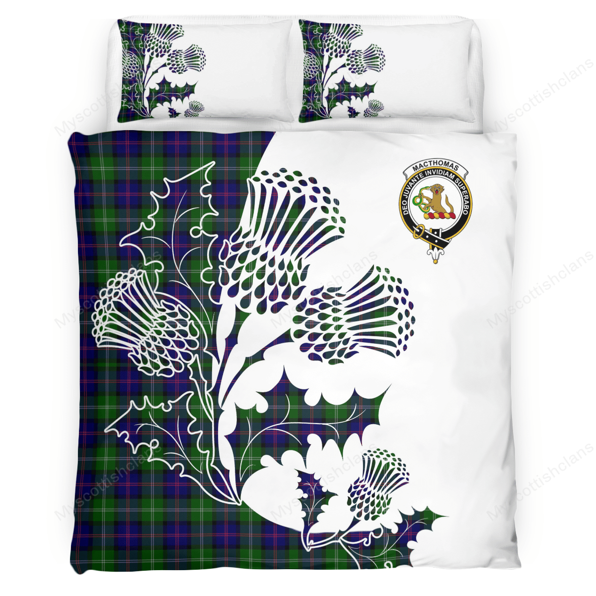 MacThomas Tartan Crest Bedding Set - Thistle Style