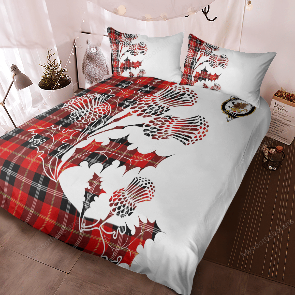 Marjoribanks Tartan Crest Bedding Set - Thistle Style