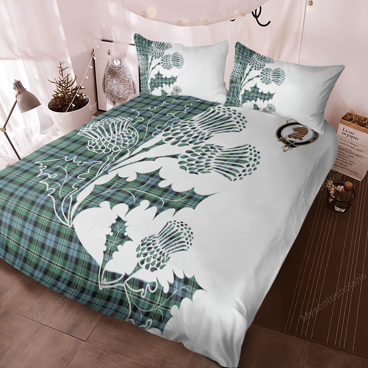 Melville Tartan Crest Bedding Set - Thistle Style