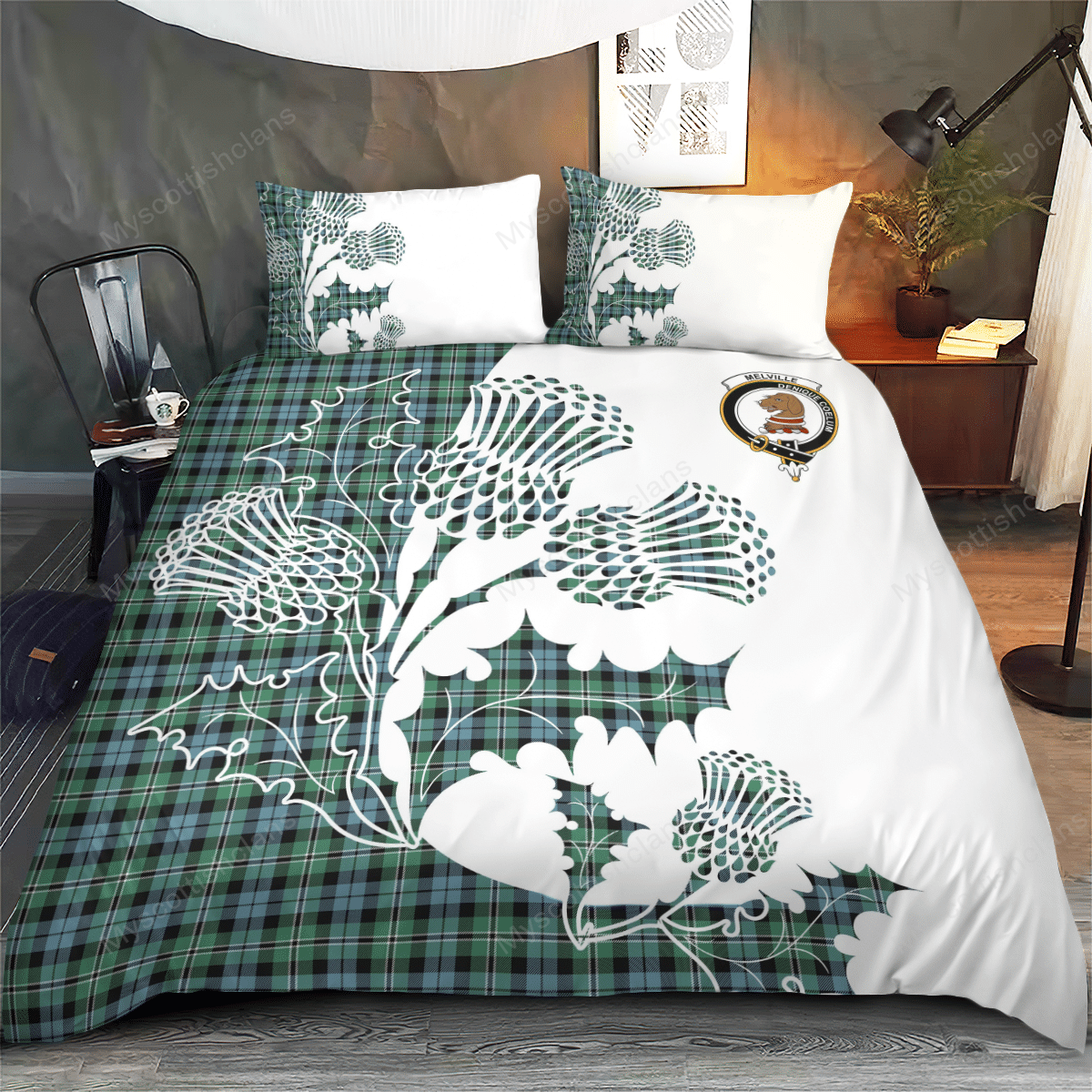 Melville Tartan Crest Bedding Set - Thistle Style