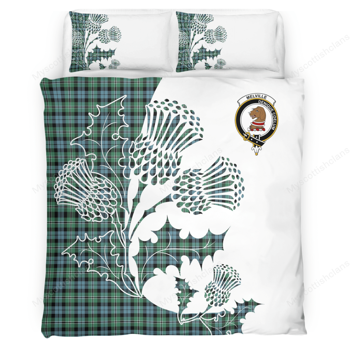 Melville Tartan Crest Bedding Set - Thistle Style