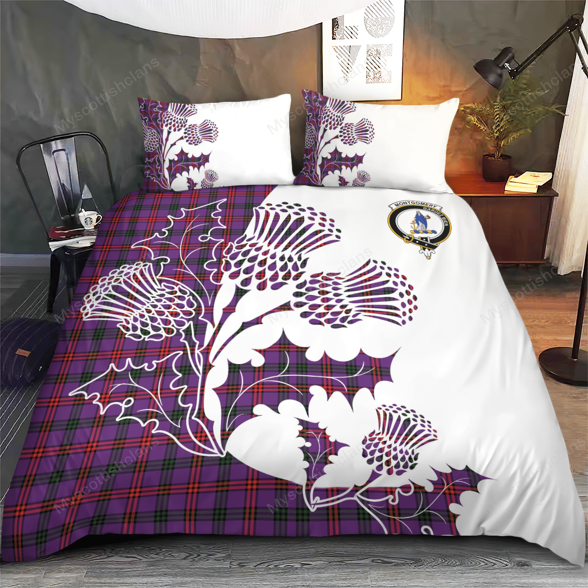 Montgomery Tartan Crest Bedding Set - Thistle Style