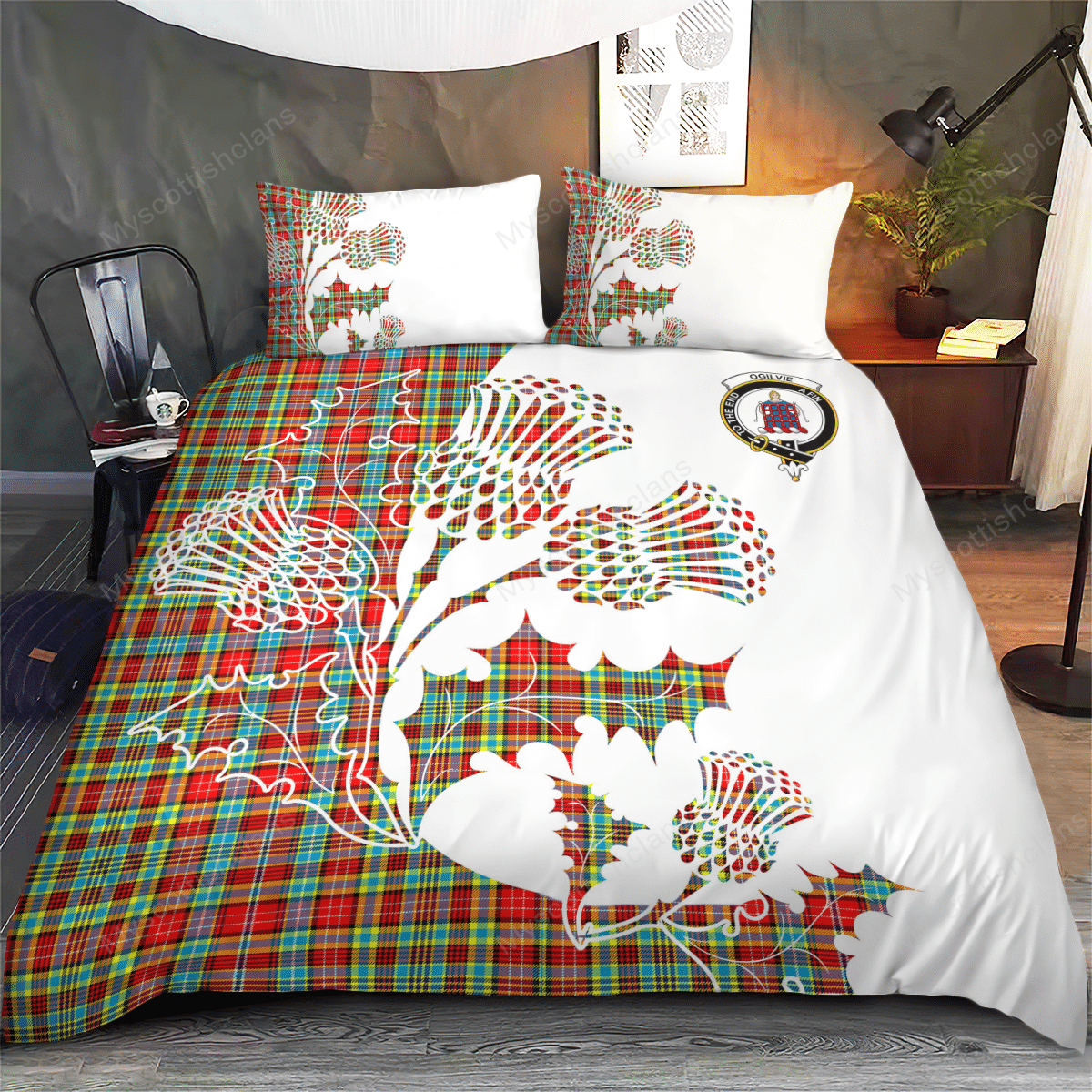 Ogilvie Tartan Crest Bedding Set - Thistle Style