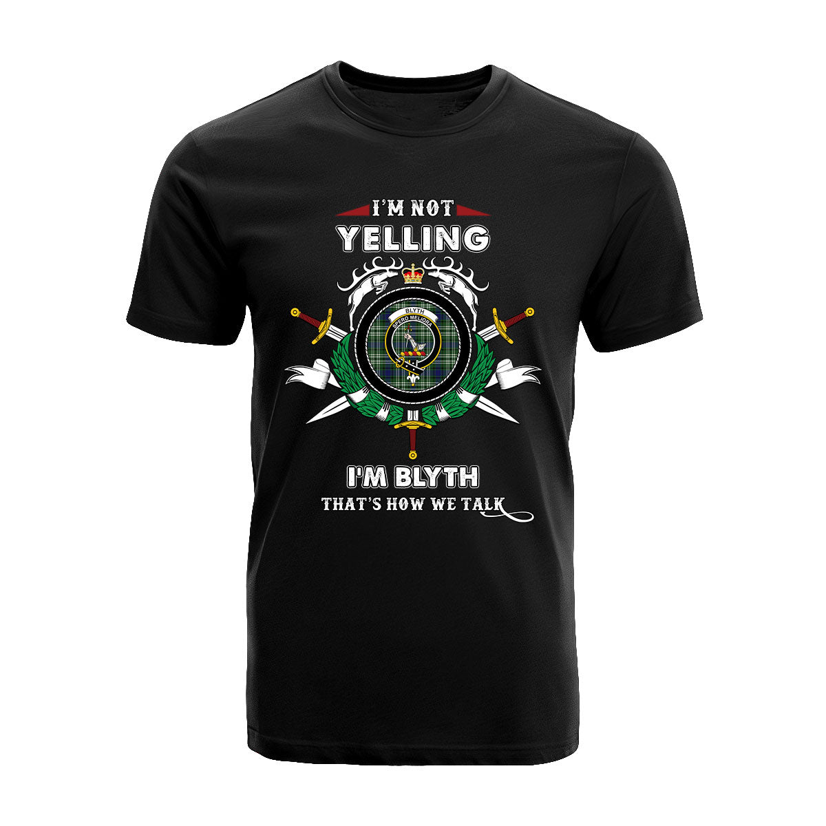 Blyth Tartan Crest T-shirt - I'm not yelling style