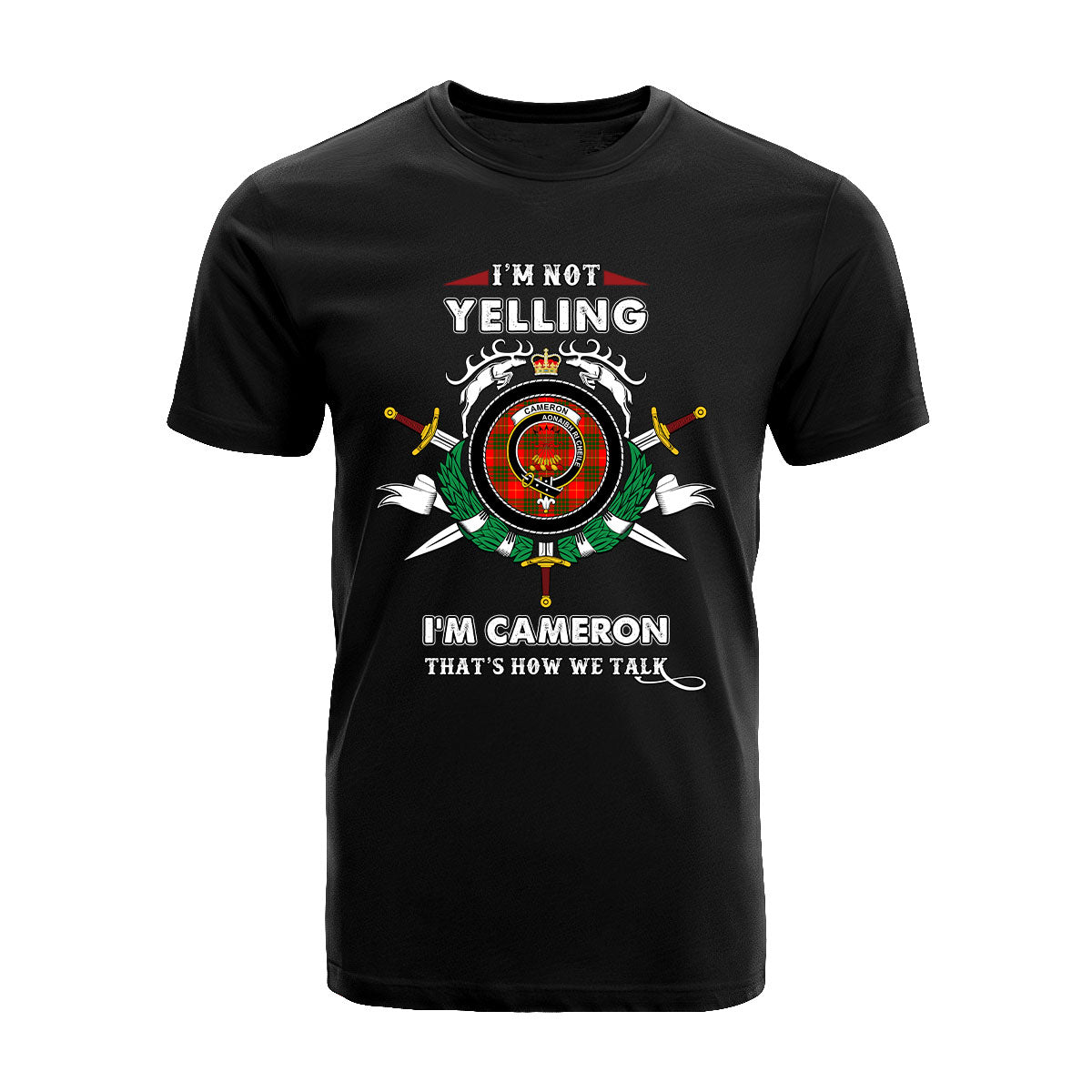 Cameron Tartan Crest T-shirt - I'm not yelling style