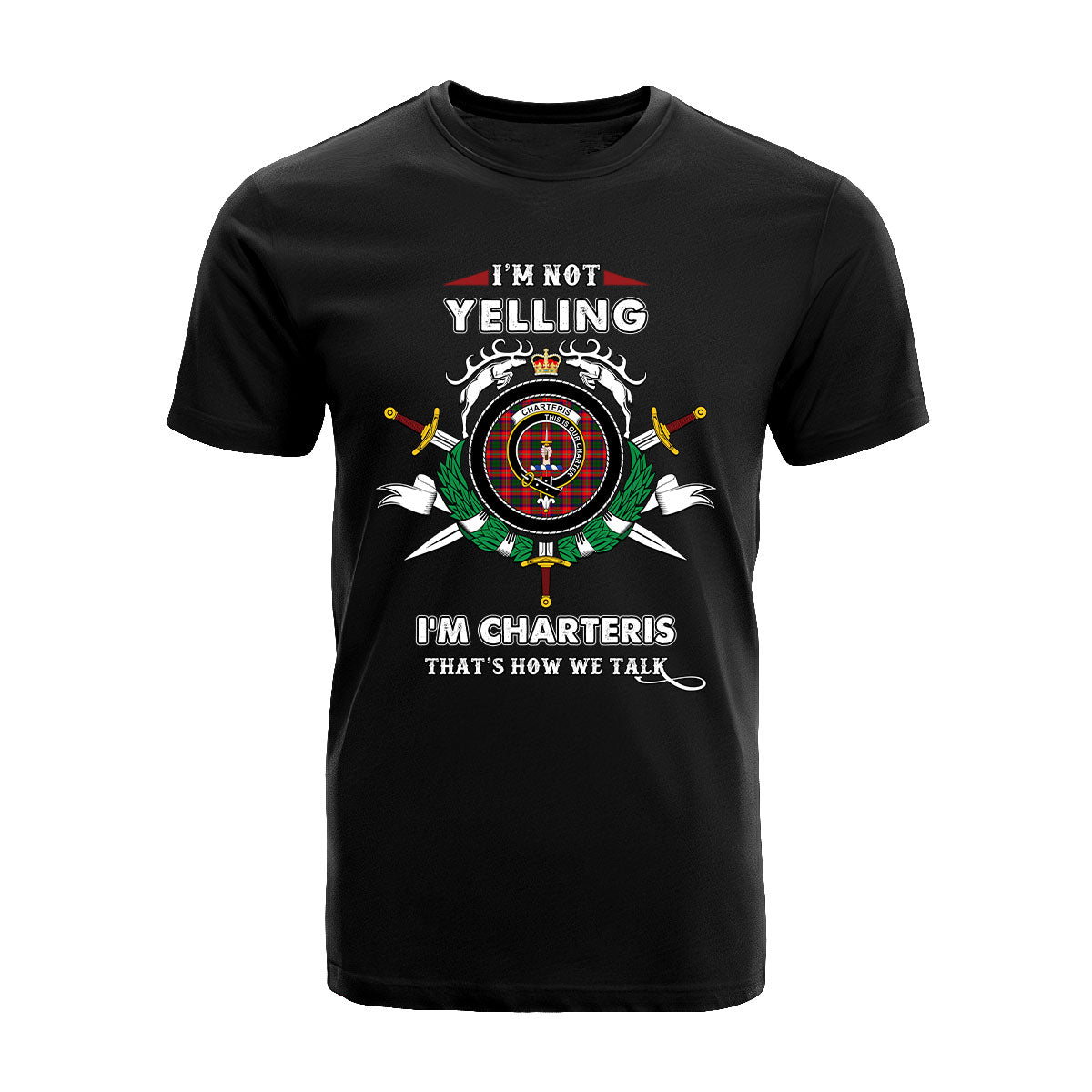 Charteris Tartan Crest T-shirt - I'm not yelling style