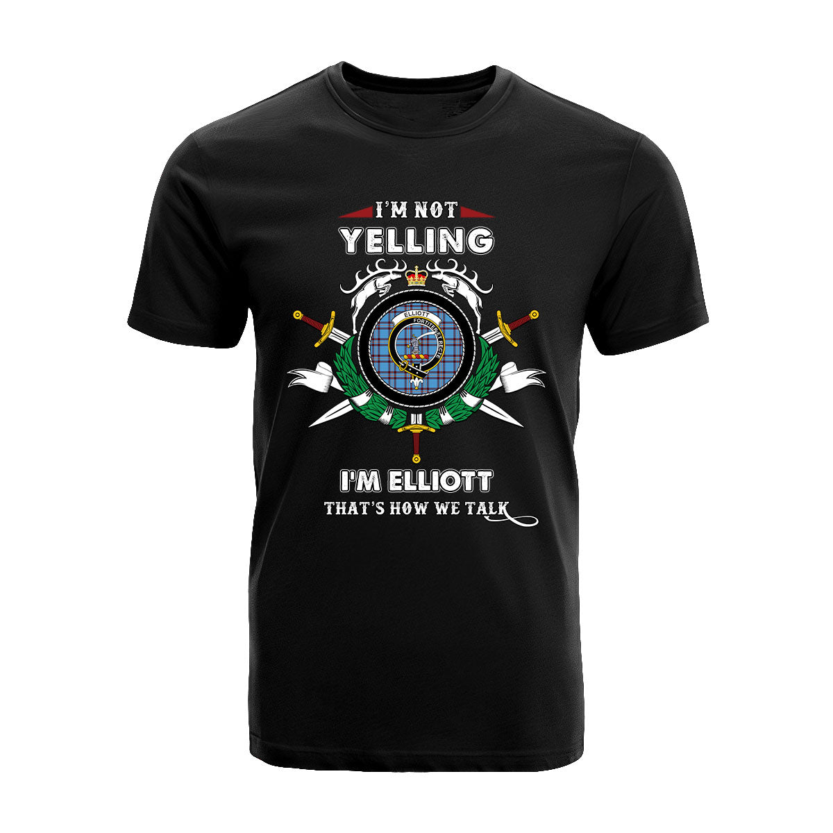 Elliott Tartan Crest T-shirt - I'm not yelling style