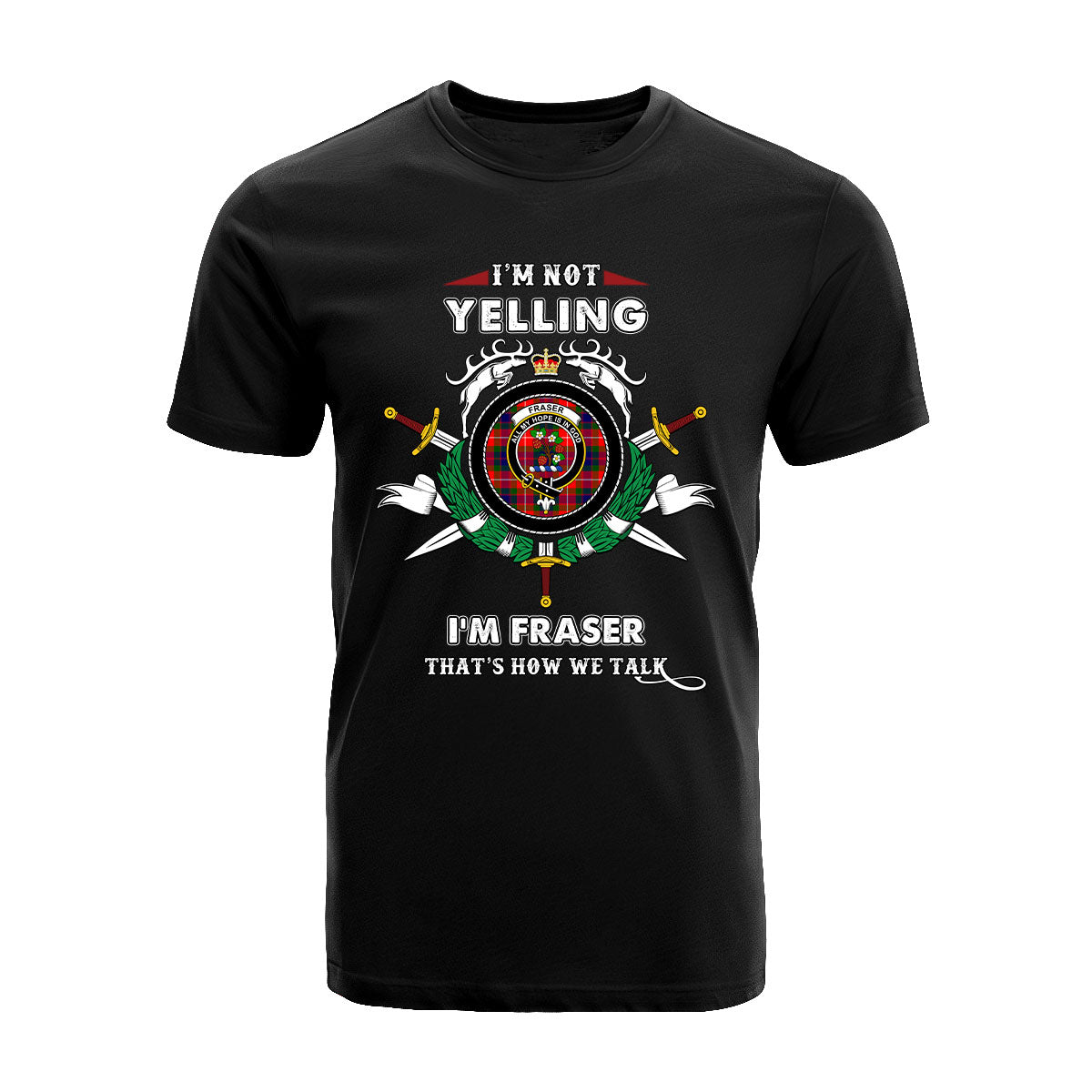 Fraser Tartan Crest T-shirt - I'm not yelling style