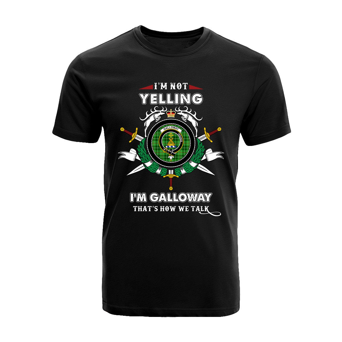 Galloway Tartan Crest T-shirt - I'm not yelling style