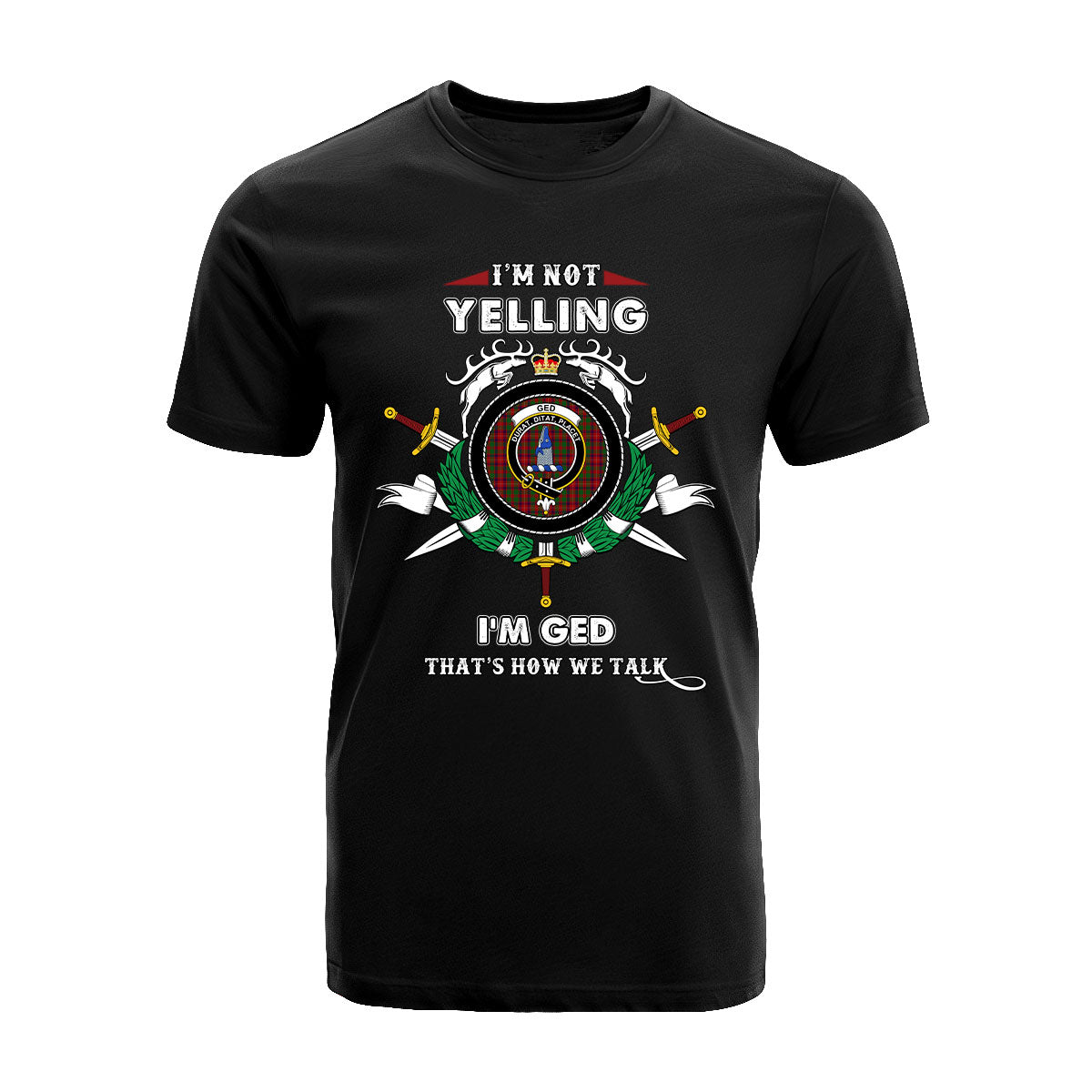 Ged Tartan Crest T-shirt - I'm not yelling style