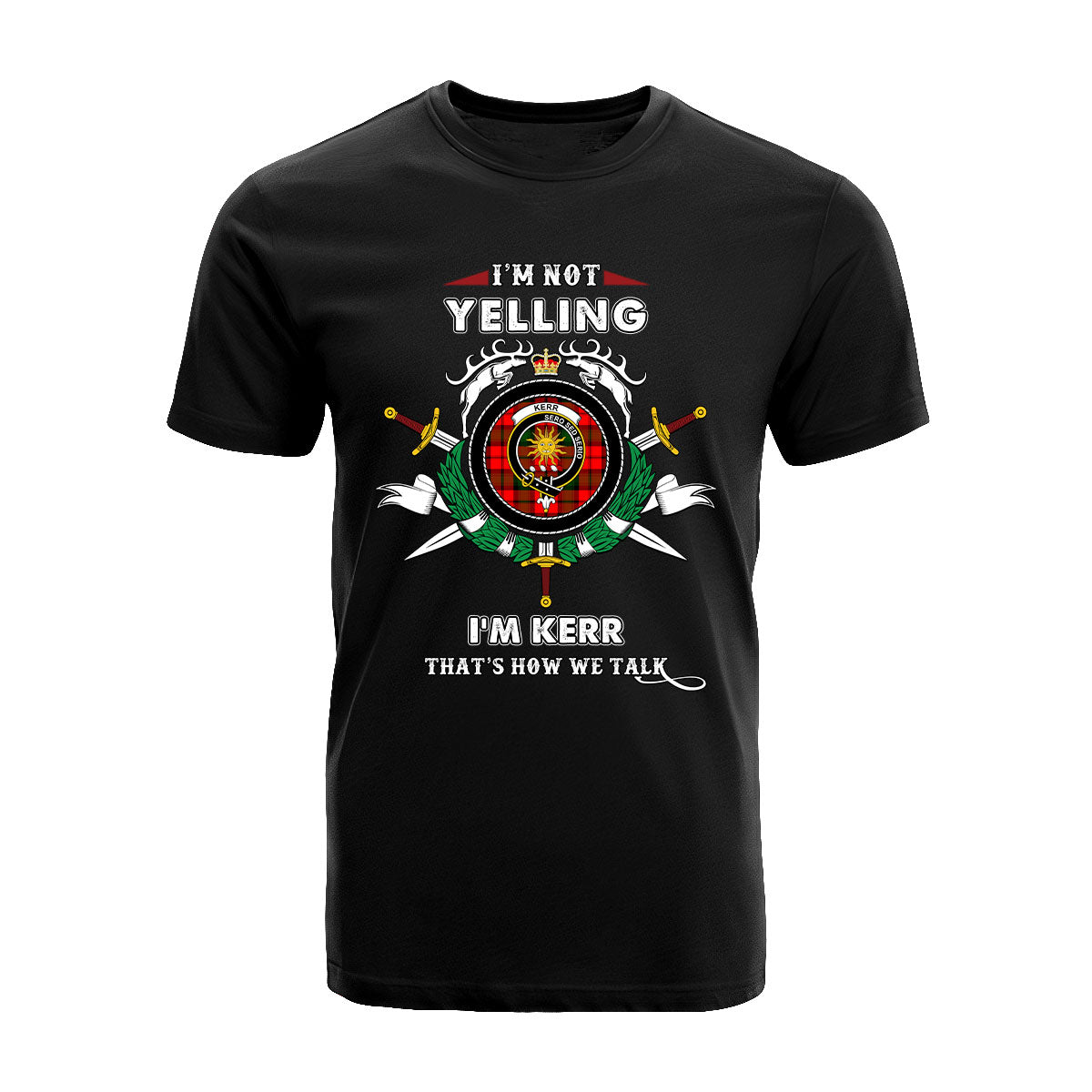 Kerr Modern Tartan Crest T-shirt - I'm not yelling style