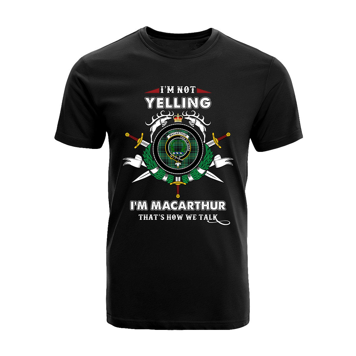 MacArthur Tartan Crest T-shirt - I'm not yelling style