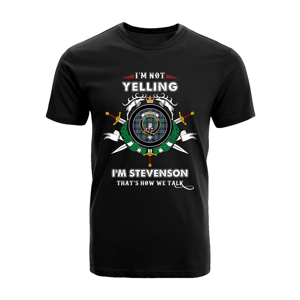 Stevenson Tartan Crest T-shirt - I'm not yelling style