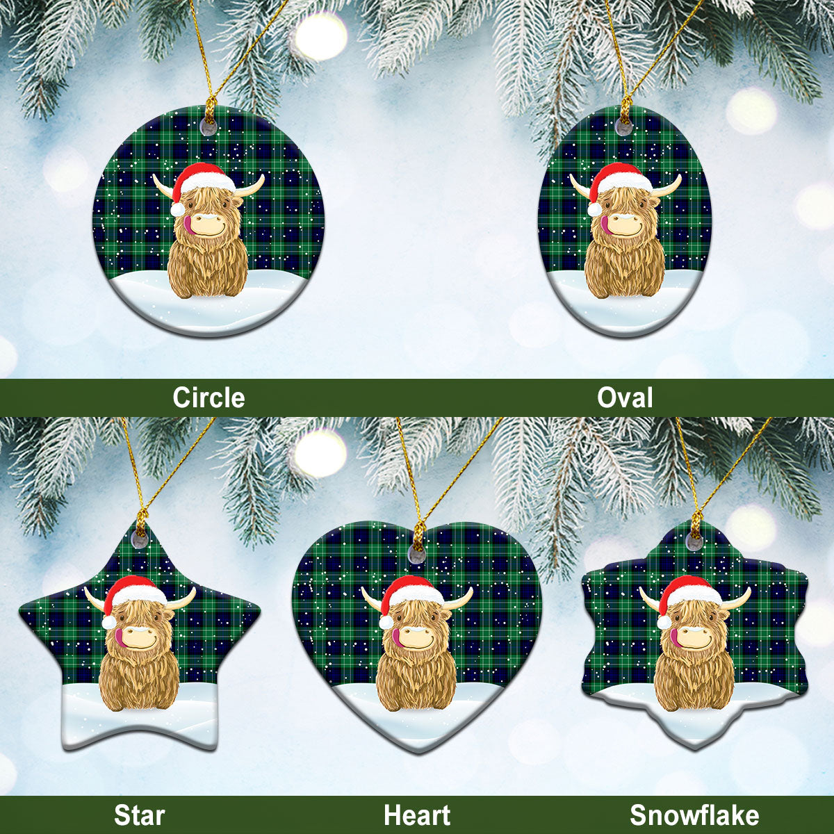 Abercrombie Tartan Christmas Ceramic Ornament - Highland Cows Style