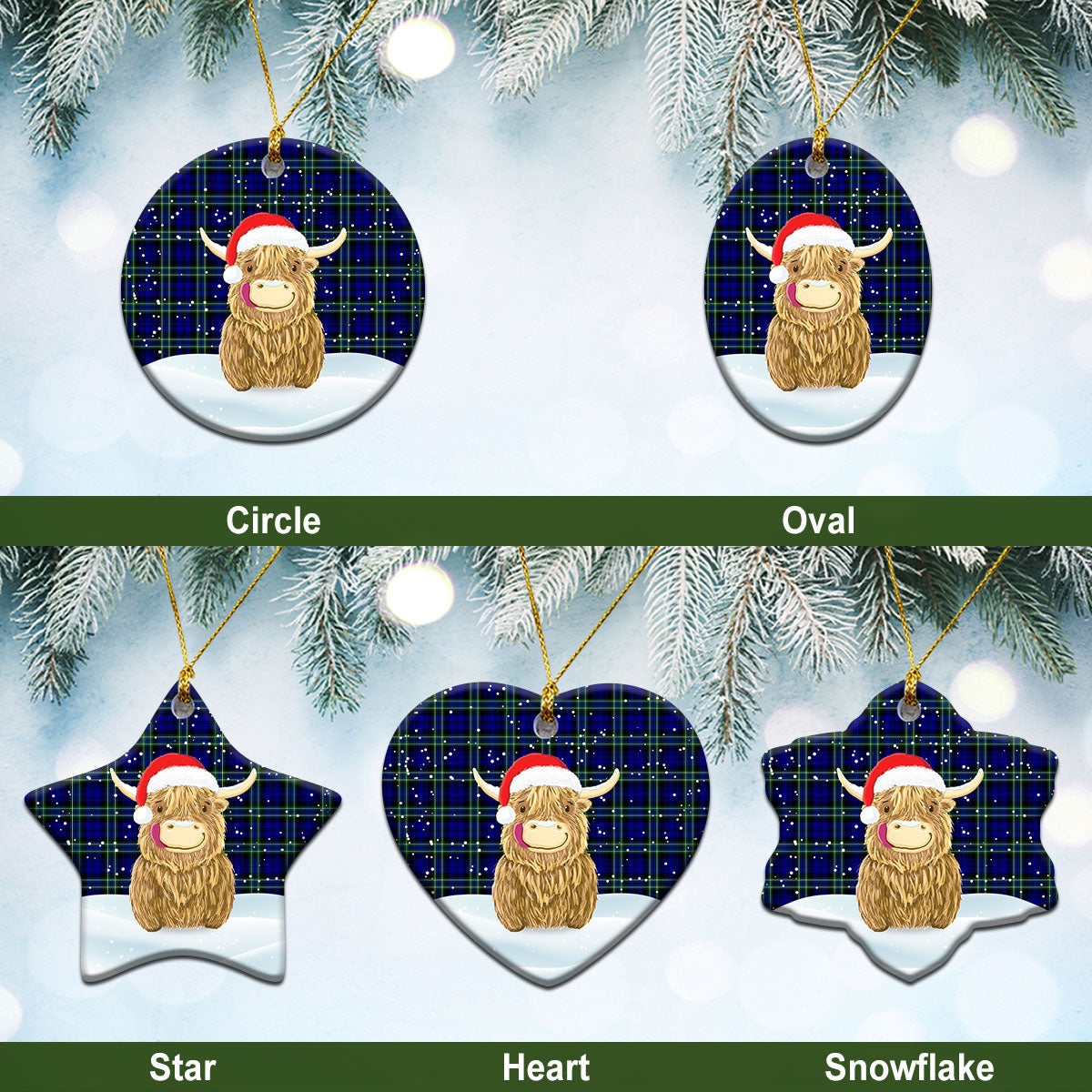 Arbuthnot Modern Tartan Christmas Ceramic Ornament - Highland Cows Style