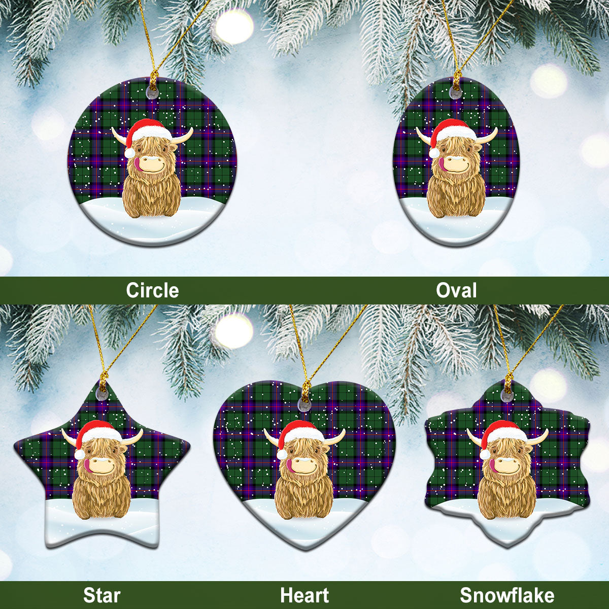 Armstrong Modern Tartan Christmas Ceramic Ornament - Highland Cows Style