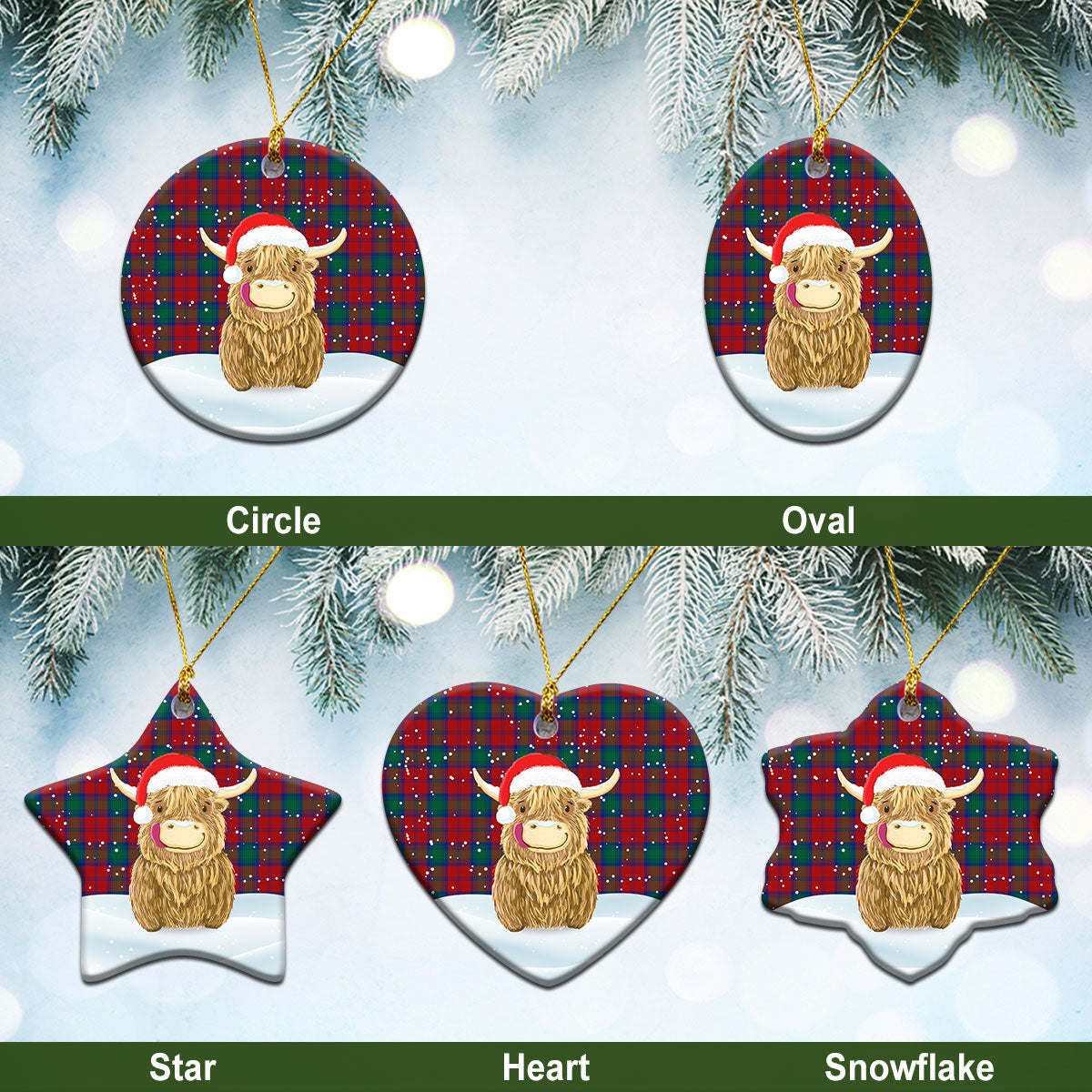 Auchinleck Tartan Christmas Ceramic Ornament - Highland Cows Style