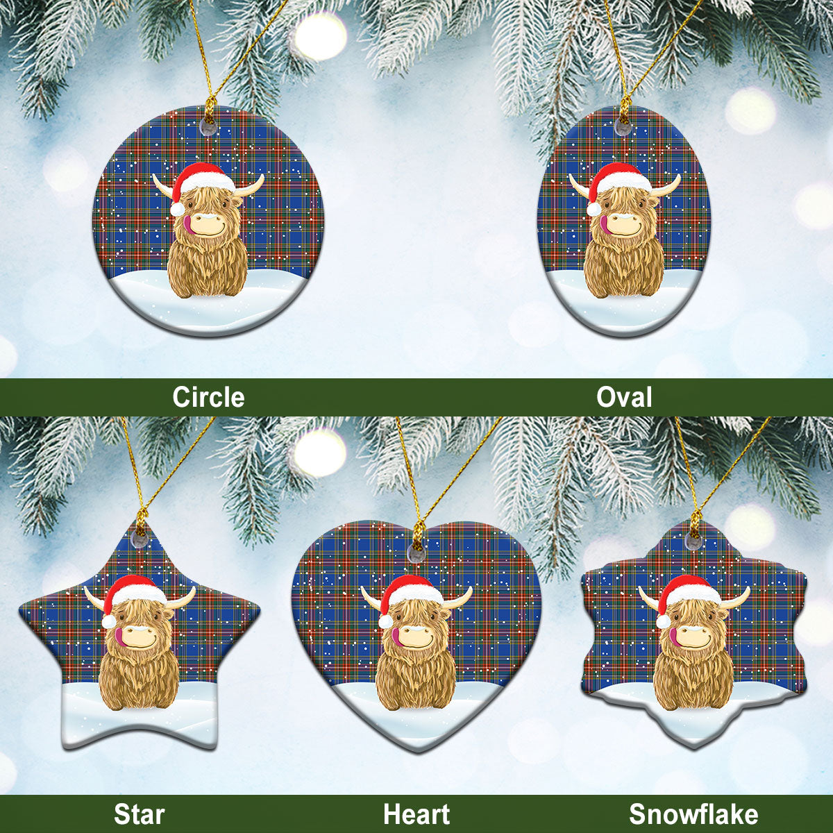 Beaton Ancient Tartan Christmas Ceramic Ornament - Highland Cows Style