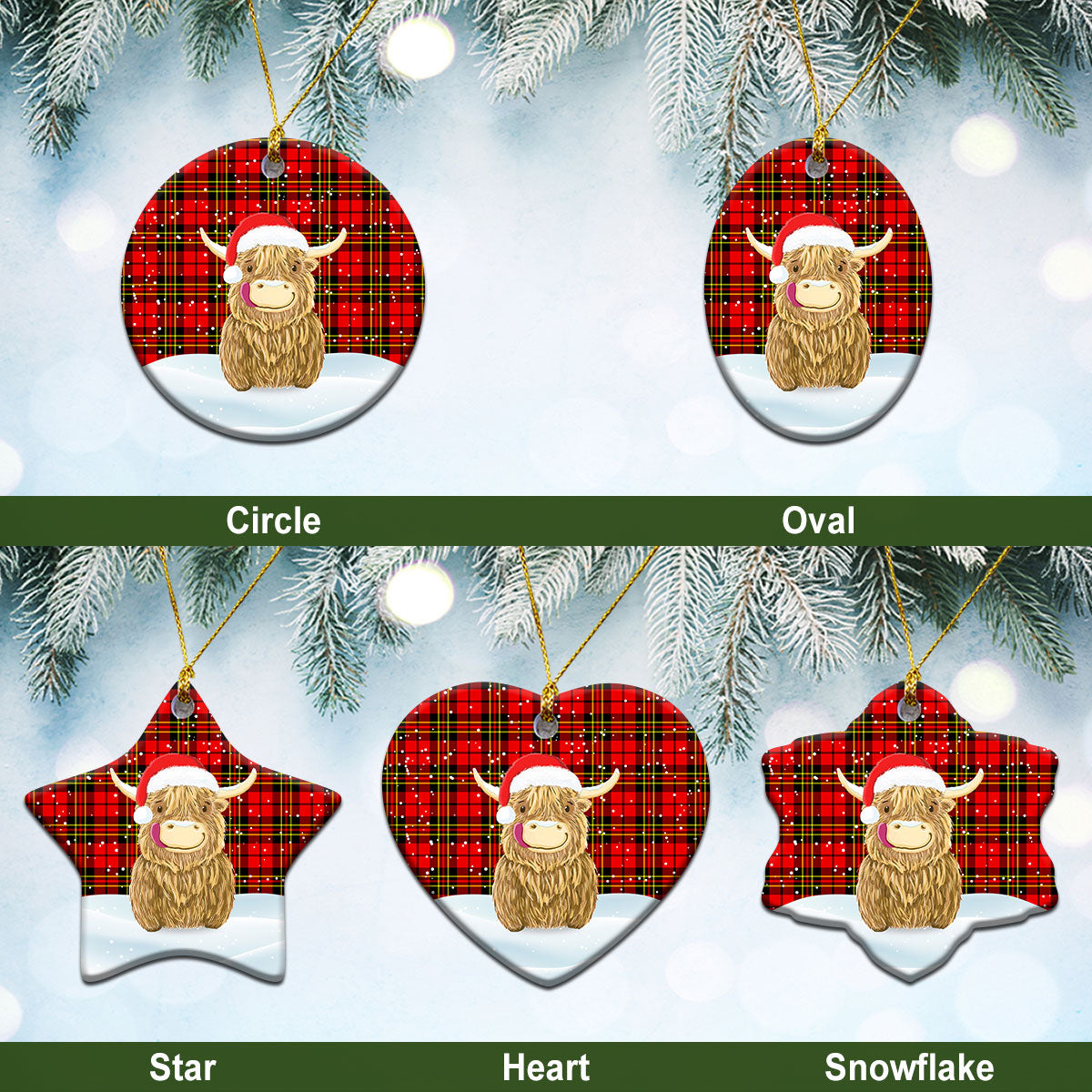 Brodie Modern Tartan Christmas Ceramic Ornament - Highland Cows Style