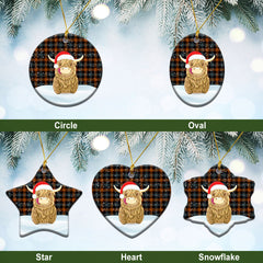 Broun Ancient Tartan Christmas Ceramic Ornament - Highland Cows Style