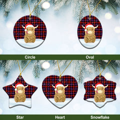 Brown Modern Tartan Christmas Ceramic Ornament - Highland Cows Style