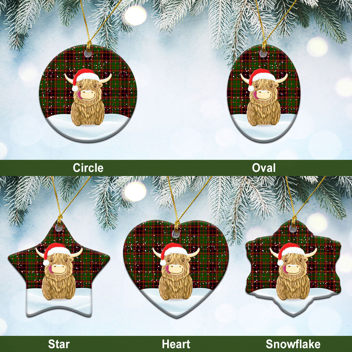 Buchan Modern Tartan Christmas Ceramic Ornament - Highland Cows Style