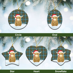 Caldwell Tartan Christmas Ceramic Ornament - Highland Cows Style