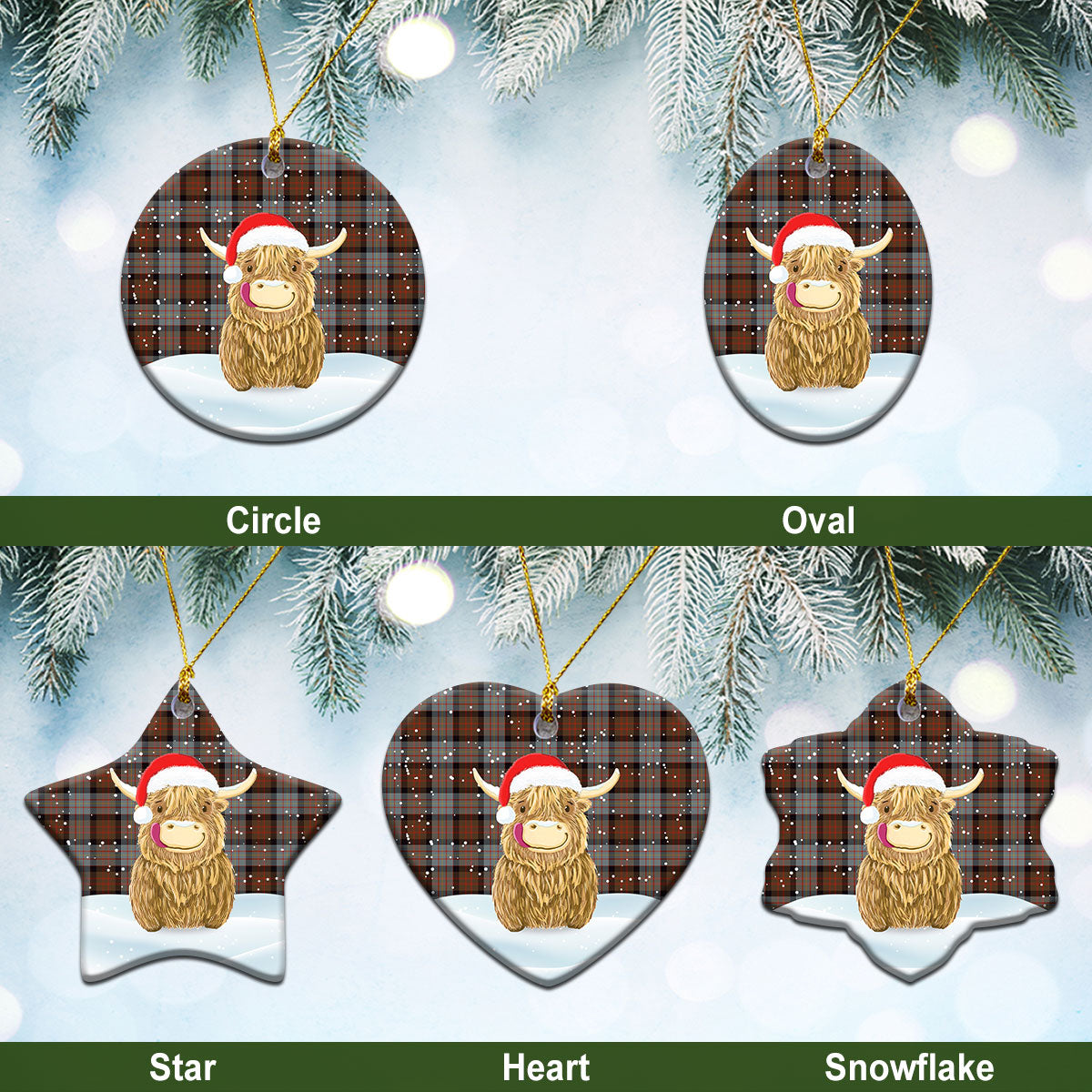 Cameron of Erracht Weathered Tartan Christmas Ceramic Ornament - Highland Cows Style