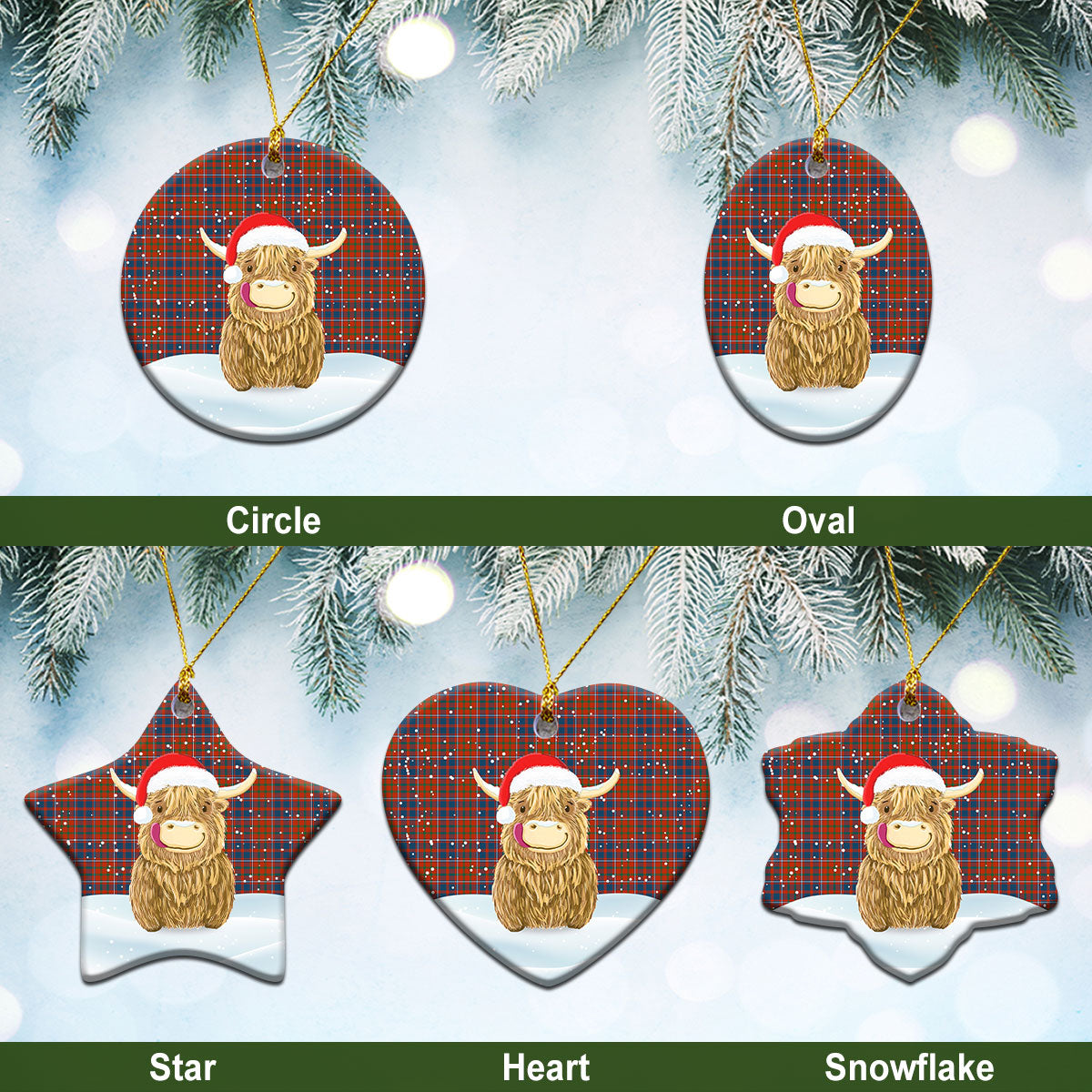 Cameron of Lochiel Ancient Tartan Christmas Ceramic Ornament - Highland Cows Style