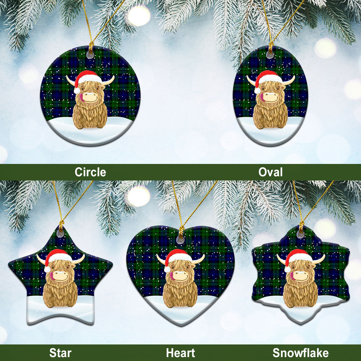 Campbell Modern Tartan Christmas Ceramic Ornament - Highland Cows Style