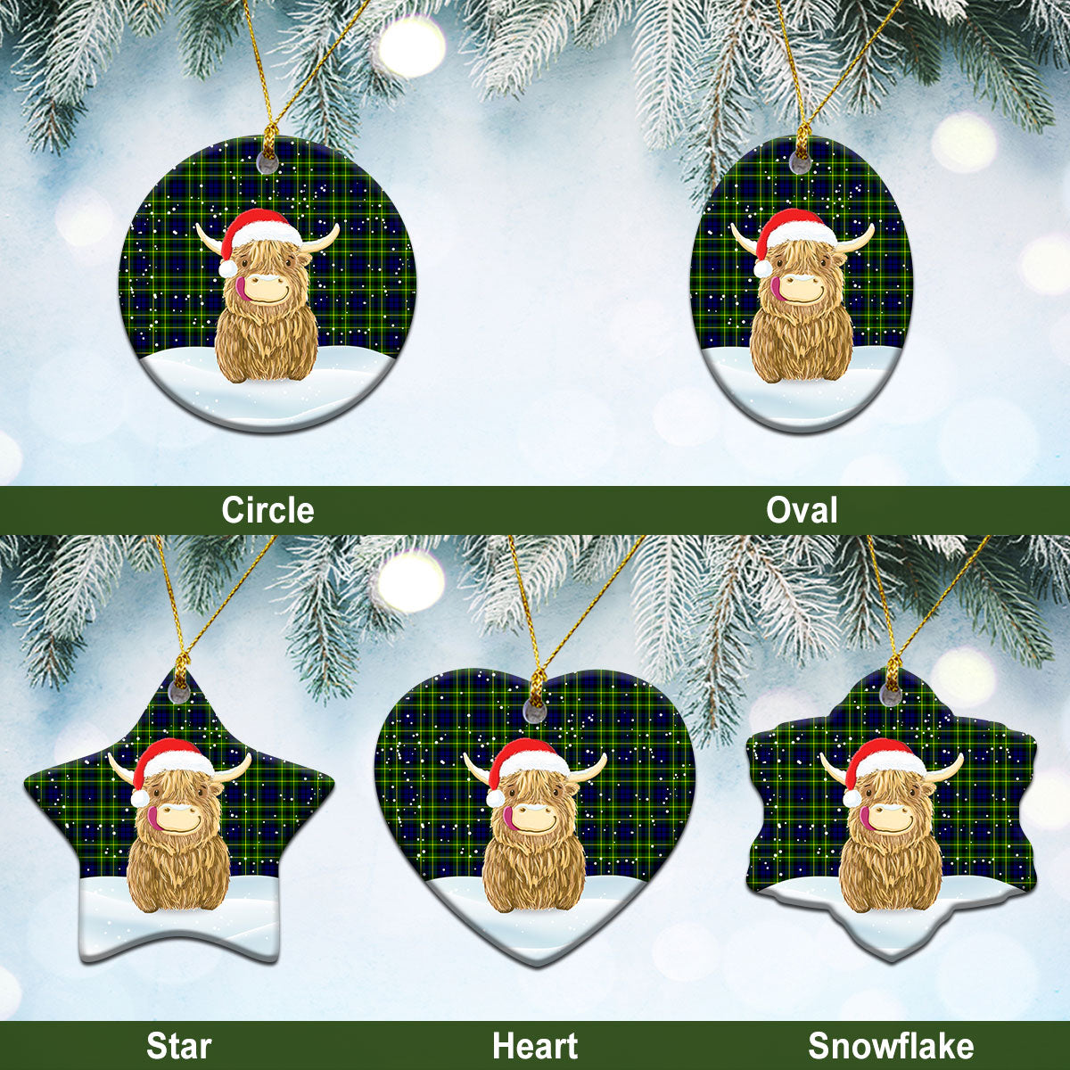 Campbell of Breadalbane Modern Tartan Christmas Ceramic Ornament - Highland Cows Style