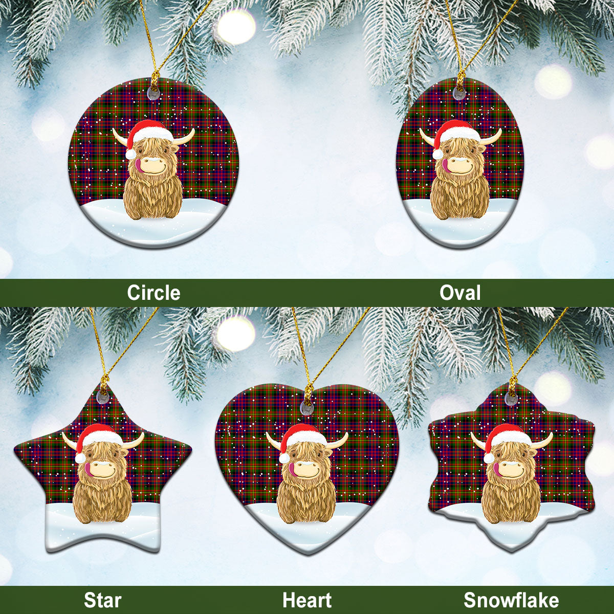 Carnegie Modern Tartan Christmas Ceramic Ornament - Highland Cows Style