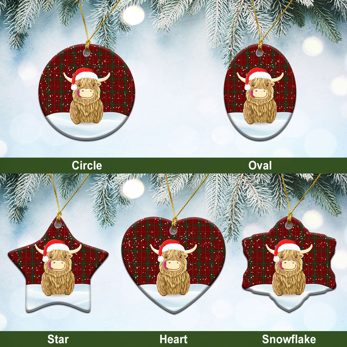 Carruthers Tartan Christmas Ceramic Ornament - Highland Cows Style