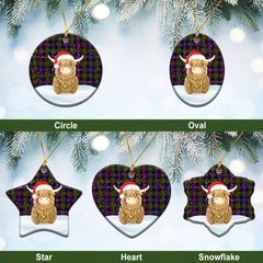 Chalmers Tartan Christmas Ceramic Ornament - Highland Cows Style