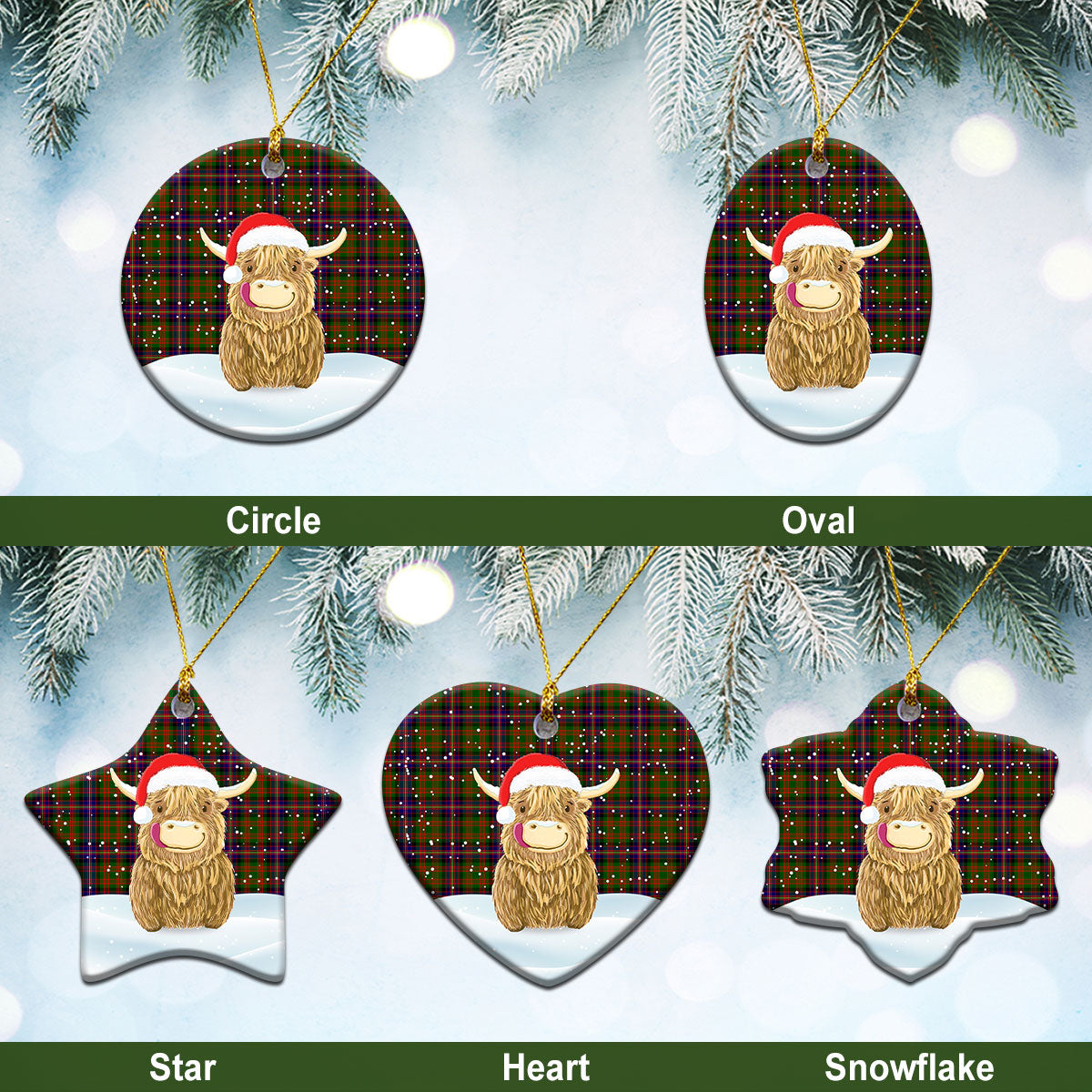 Cochrane Modern Tartan Christmas Ceramic Ornament - Highland Cows Style