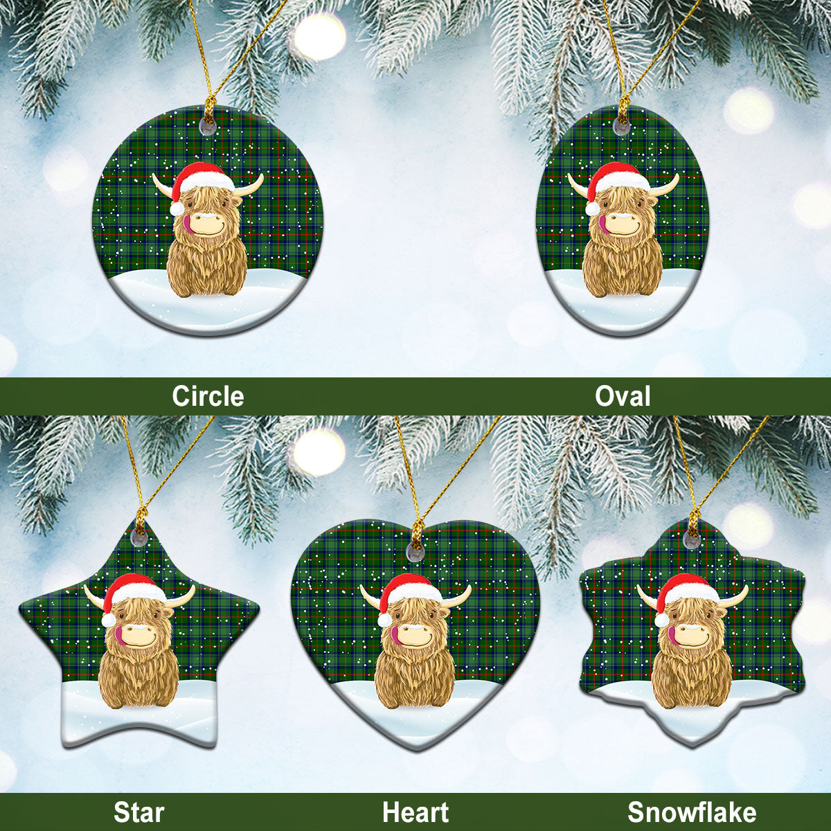 Cranstoun Tartan Christmas Ceramic Ornament - Highland Cows Style