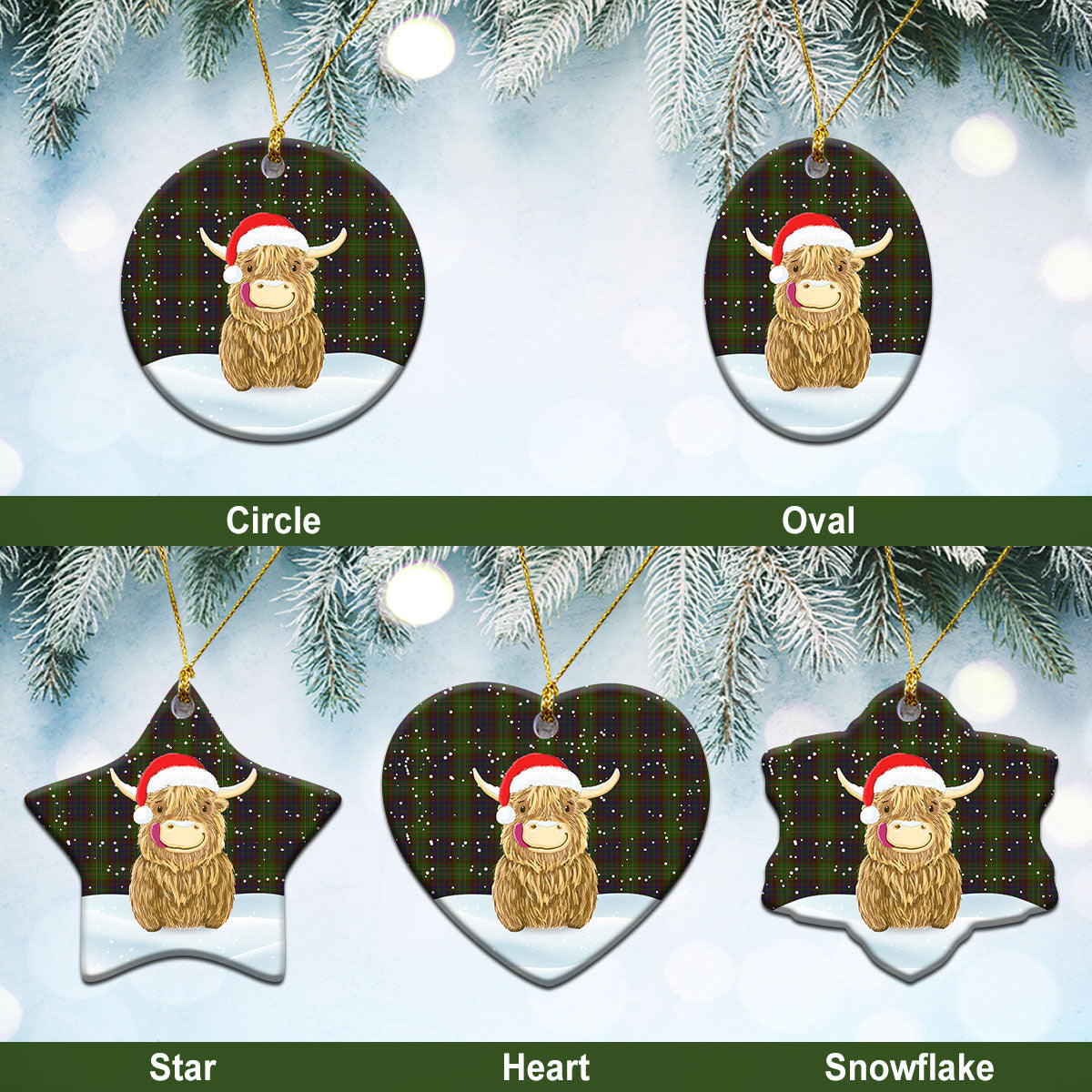 Cunningham Hunting Modern Tartan Christmas Ceramic Ornament - Highland Cows Style