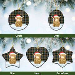 Farquharson Weathered Tartan Christmas Ceramic Ornament - Highland Cows Style