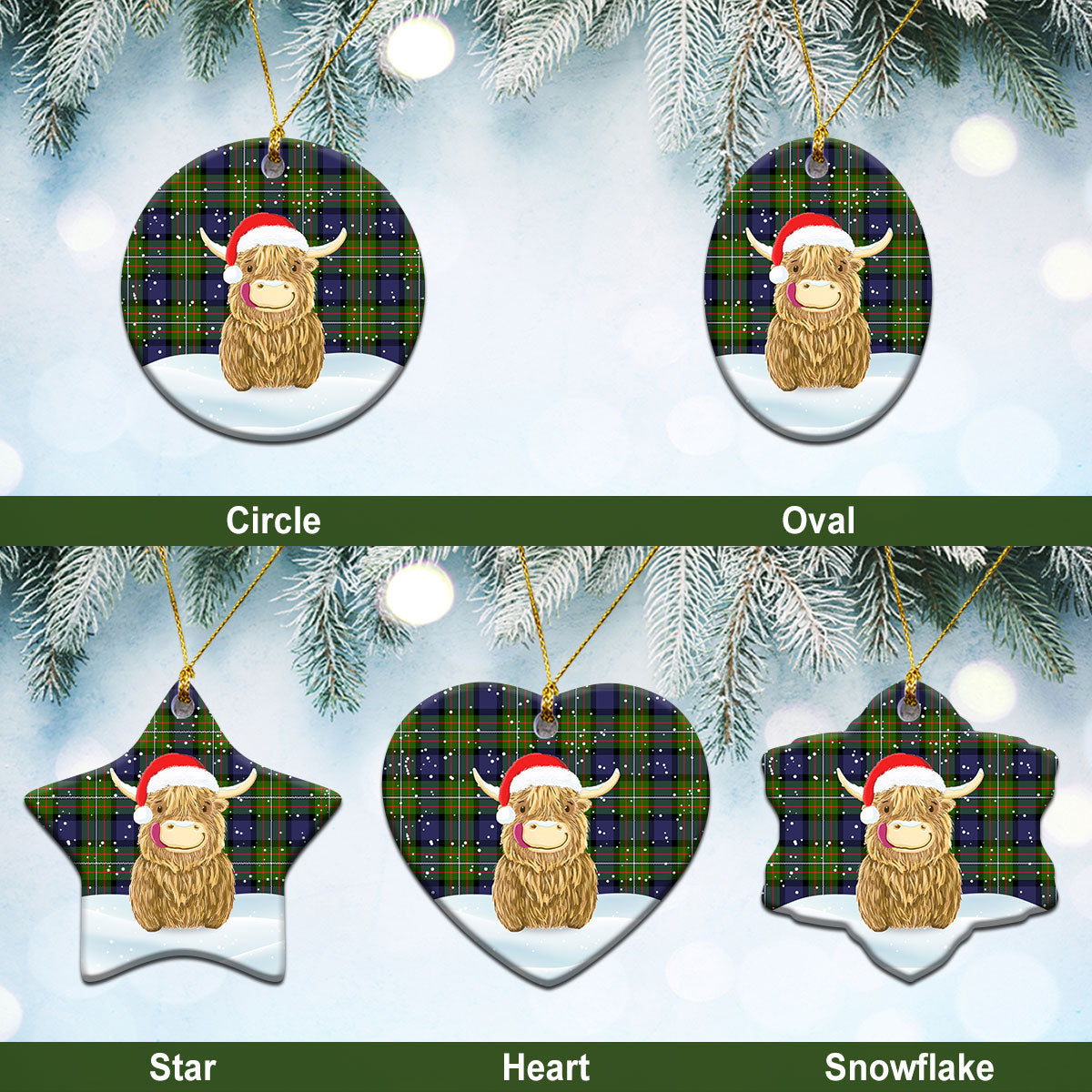 Ferguson Tartan Christmas Ceramic Ornament - Highland Cows Style
