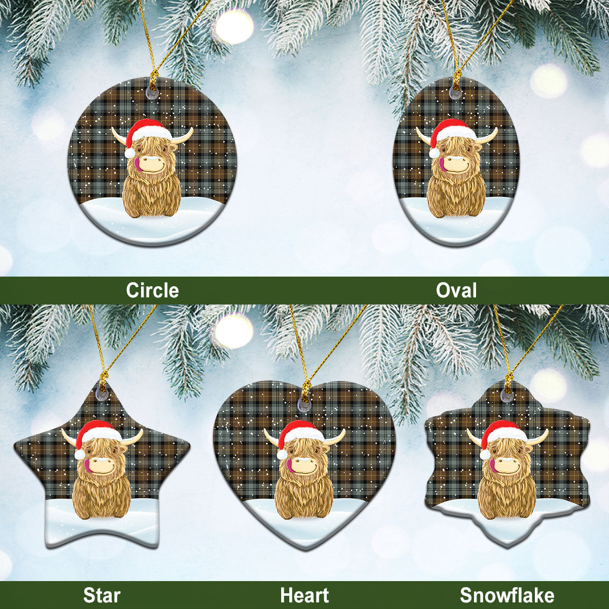 Gordon Weathered Tartan Christmas Ceramic Ornament - Highland Cows Style