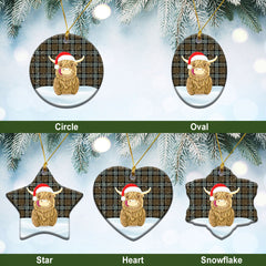 Graham of Menteith Weathered Tartan Christmas Ceramic Ornament - Highland Cows Style