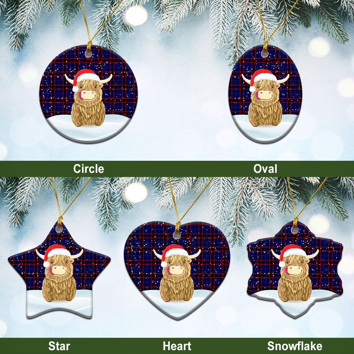 Home Modern Tartan Christmas Ceramic Ornament - Highland Cows Style