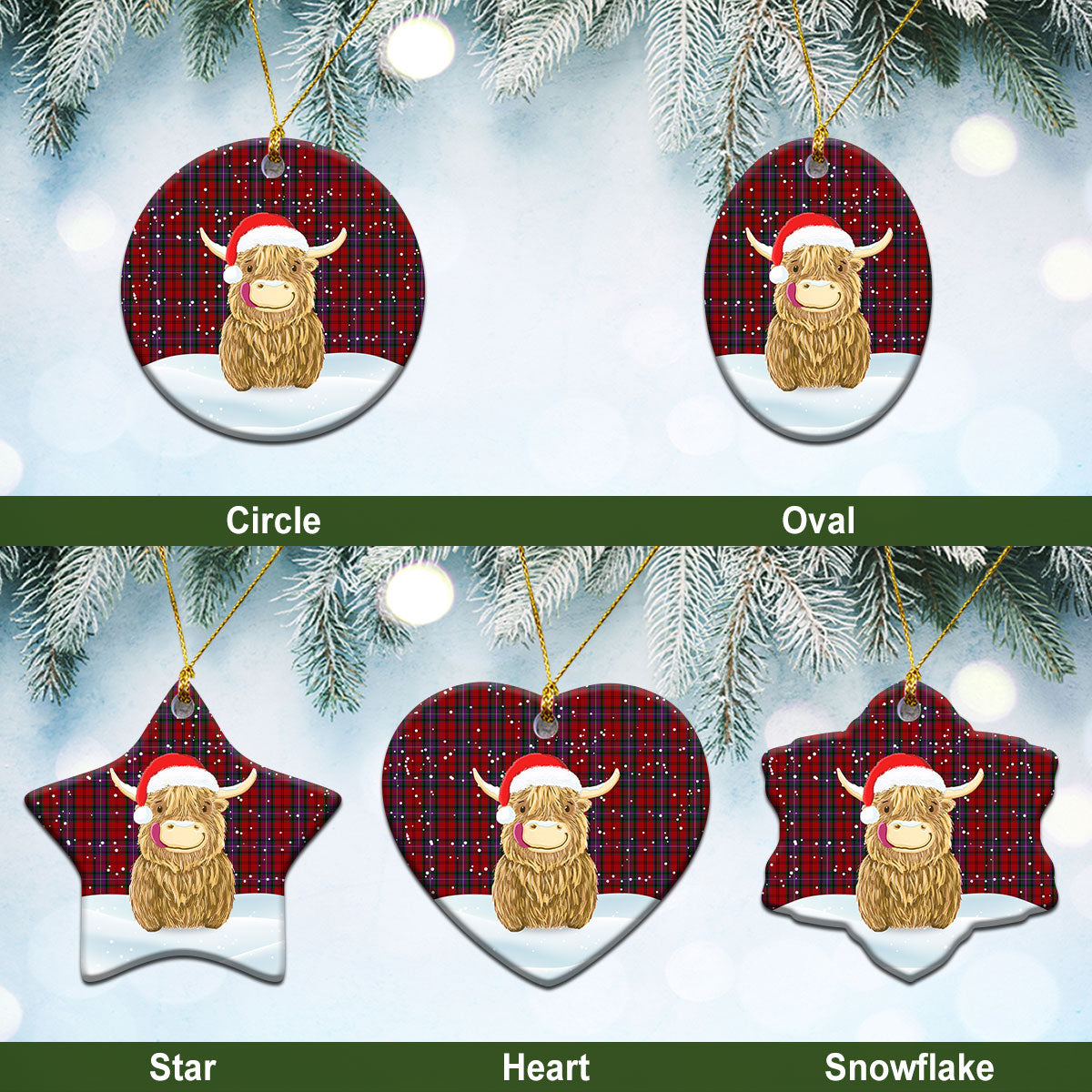 Kelly of Sleat Red Tartan Christmas Ceramic Ornament - Highland Cows Style